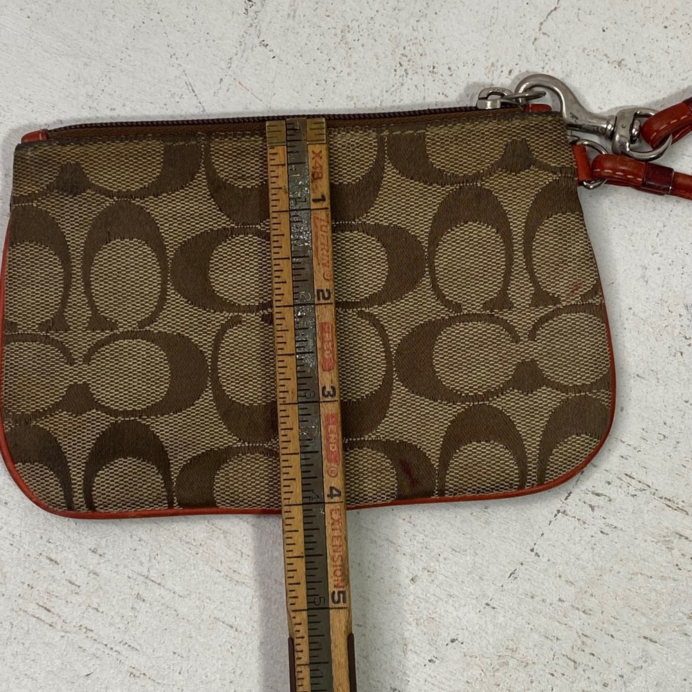 Coach Signature Monogram Canvas Wristlet Brown Orange Trim Y2K Zip Pouch - Picture 5 of 8